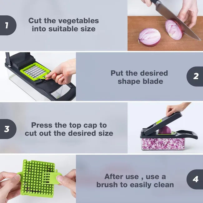 Hachoir à légumes multifonctionnel 15 en 1 Nouveau coupe-aliments de cuisine avec 8 lames pour trancher et couper en des légumes fins